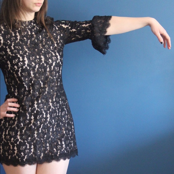 Black Lace Mini Dress with Bell Sleeves - Picture 2 of 2